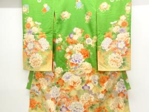 アンティーク　錦紗草花模様五ツ紋着物